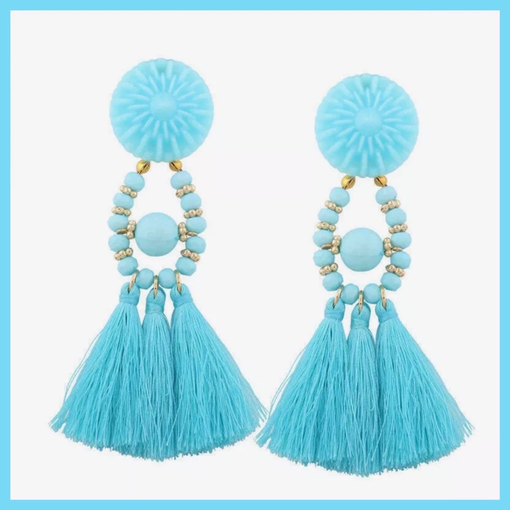 ✨”Catalina Blue”✨Earrings-Blue Tassel-Fringe-Drop - Picture 1 of 8